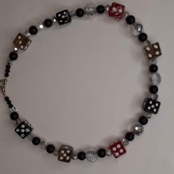 Lucky Dice Glass Bead Necklace 17" L - Picture 2 of 4
